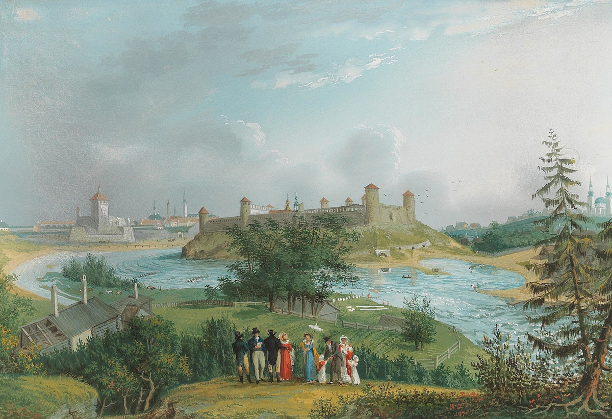 Die Ruinen der Veste Jwangorod Johannesstadt nebst ein Teil von Narva von der Hö