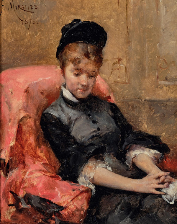 A Young Girl Lost in Thought Sitting in a Red Armchair 1875