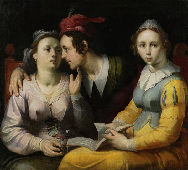 A Courting Couple and Woman with a Songbook ca 1594