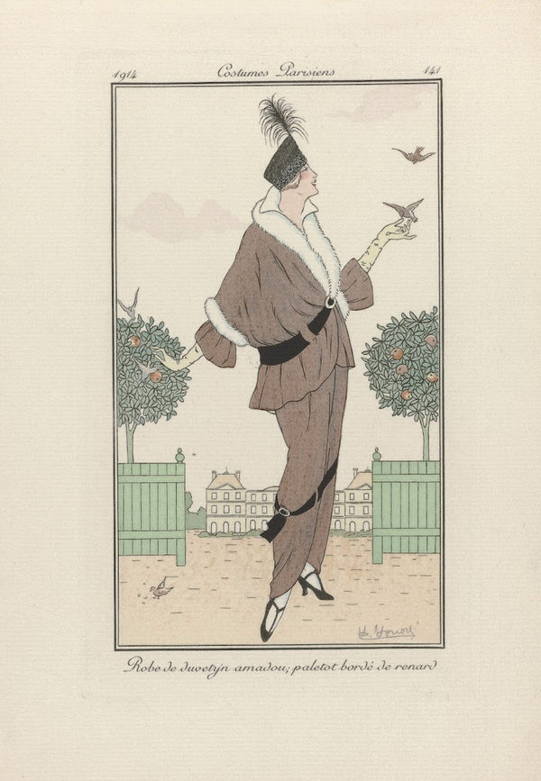 Robe de duvetyn amadou paletot bordé de renard 1914