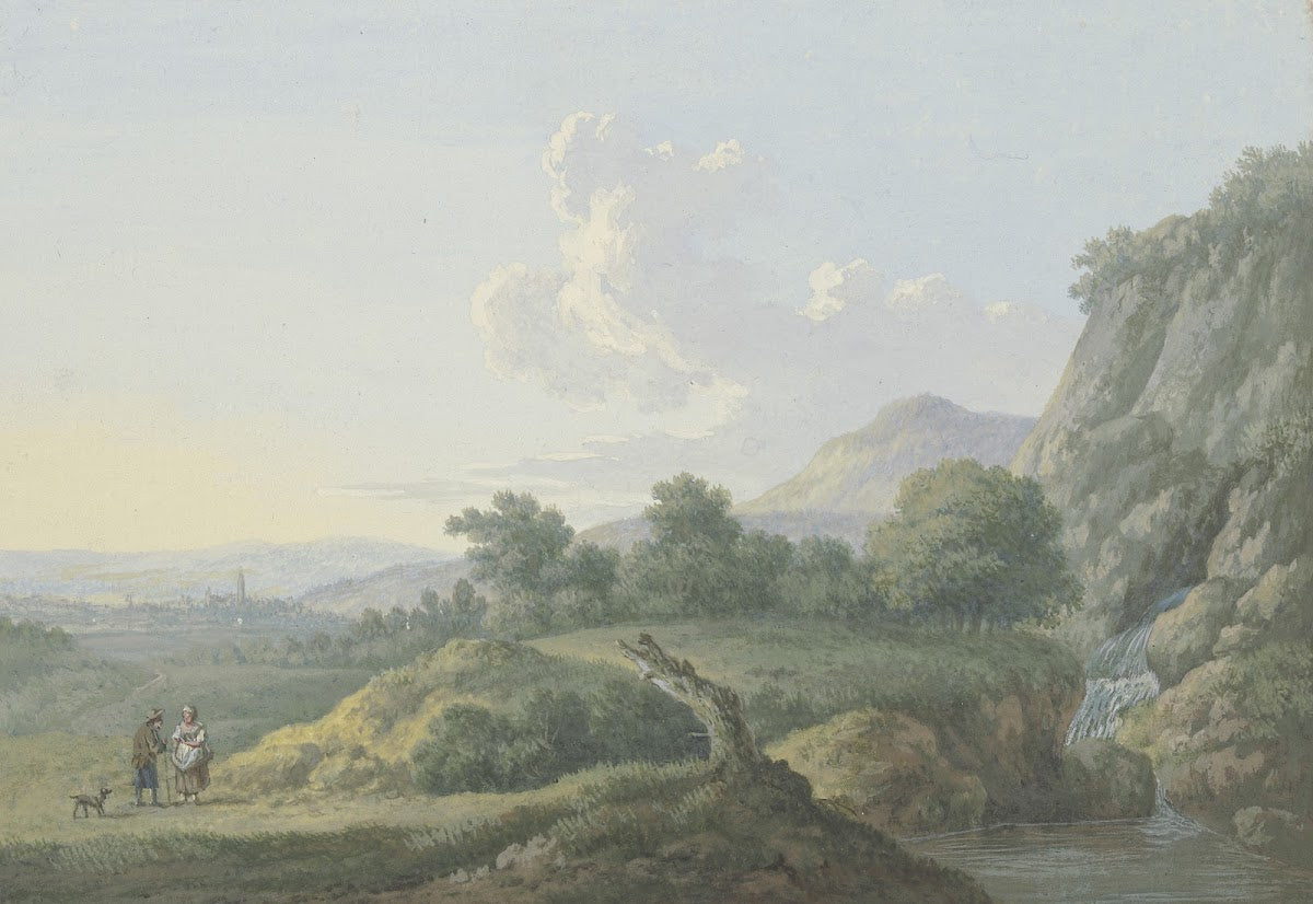Vorgebirgslandschaft links ein Ausblick auf ein Städtchen