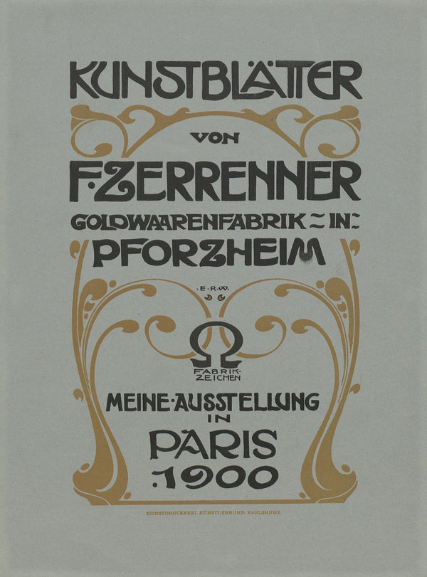 Einband zu Kunstblätter von F Zerrenner Goldwaarenfabrik in Pforzheim 1900