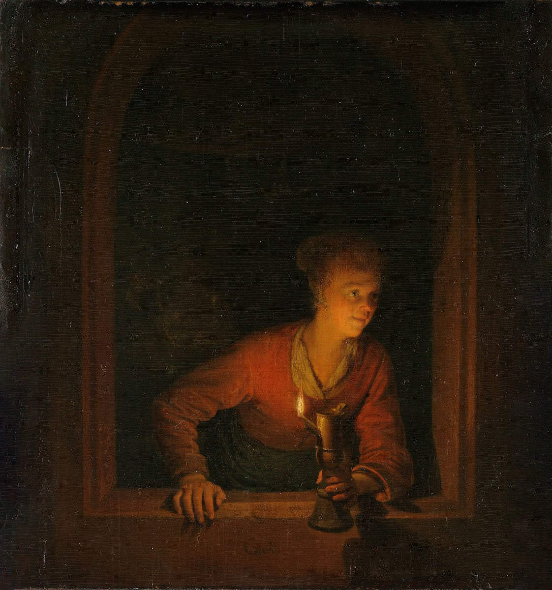 Girl with an Oil Lamp at a Window 1645   1675