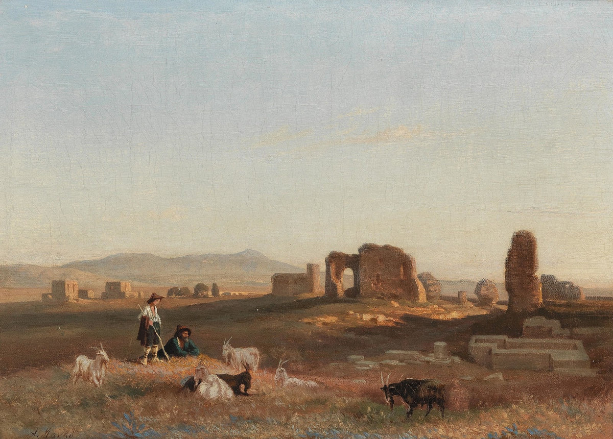 A Southern Landscape with Ruins with Goats and Shepherds