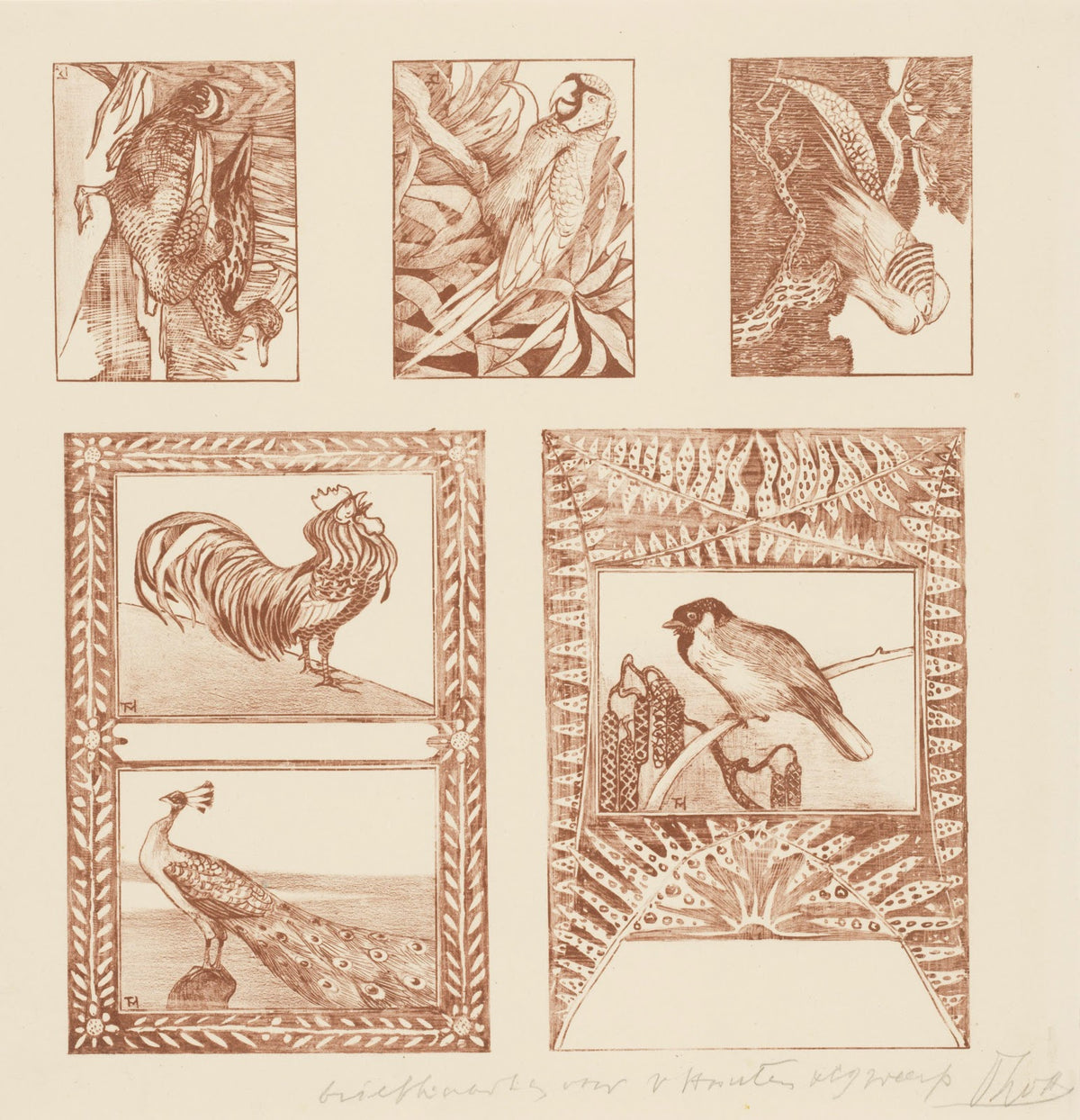 Proefblad voor briefkaarten met vogels 1878   1914