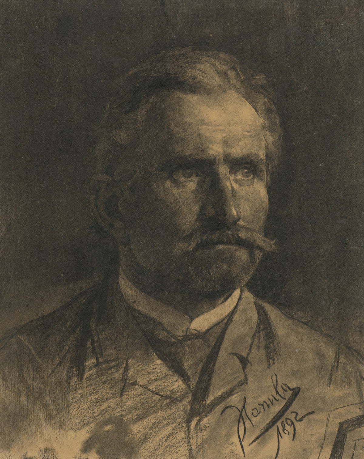 Study of a mans head with a beard and mustache