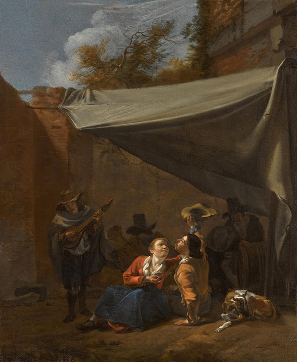 Peasants merrymaking beneath a wall