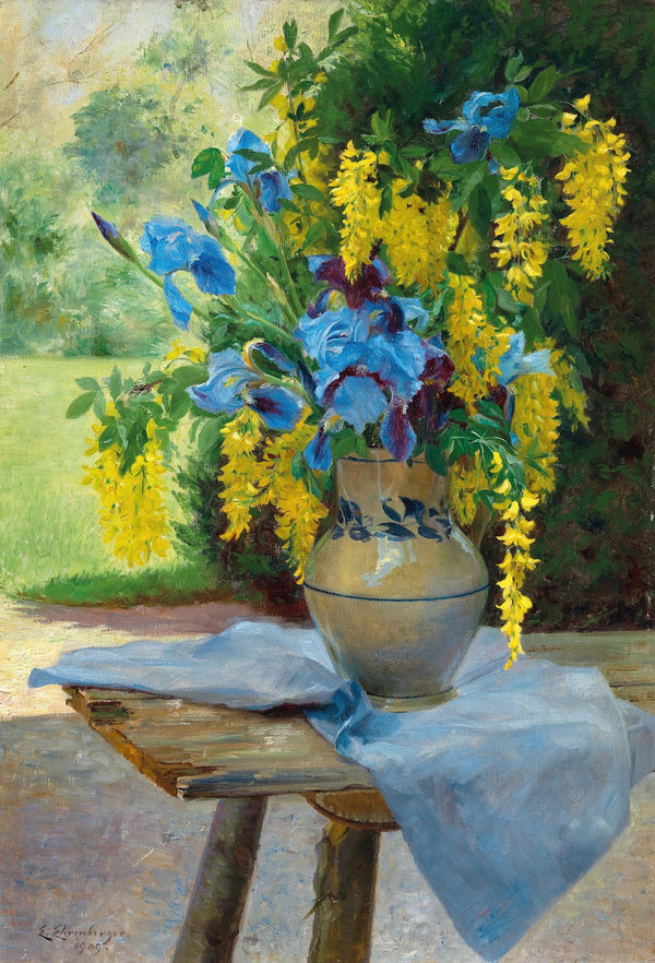 A Floral Bouquet with Irises and Laburnum 1909