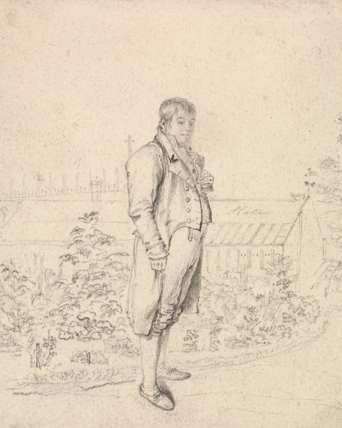 A Sketch of Sir Walter Scott in a Garden