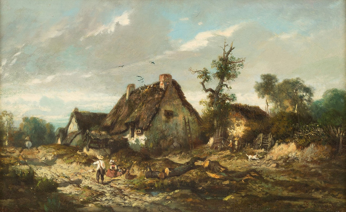 Autumn landscape with cottage