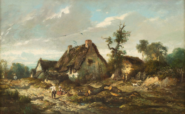 Autumn landscape with cottage