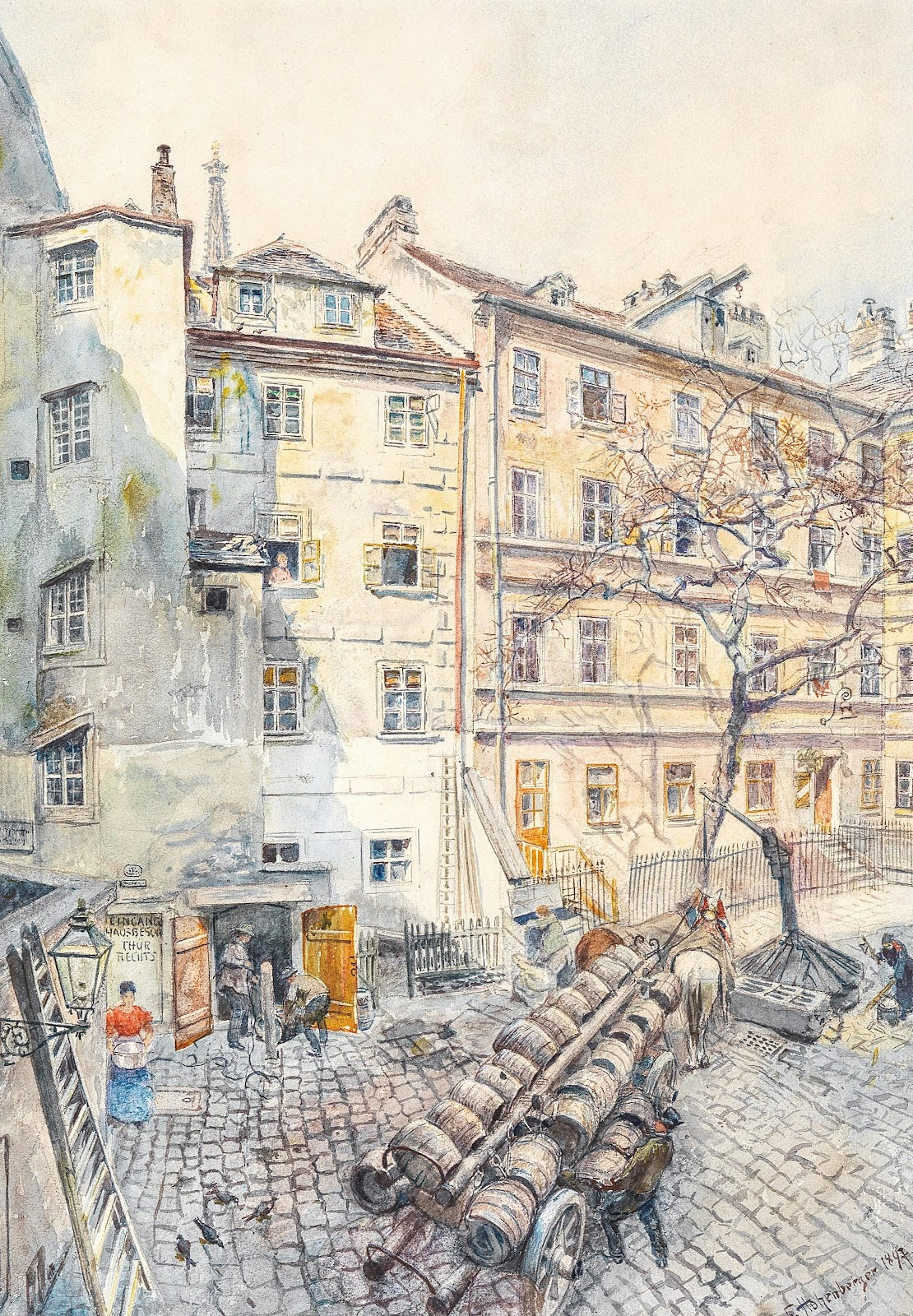 Wiener Hinterhof mit Bierfässern 1897