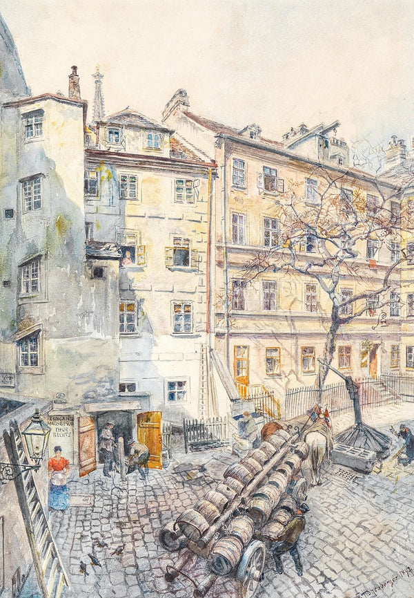Wiener Hinterhof mit Bierfässern 1897