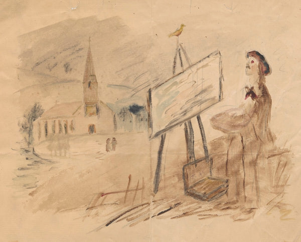 Self portrait of the artist at an easel in the open 1923