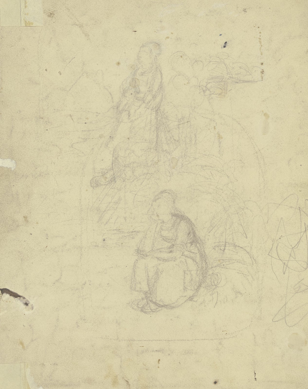 Eine sitzende und eine stehende Frau mit Kind ca 1835