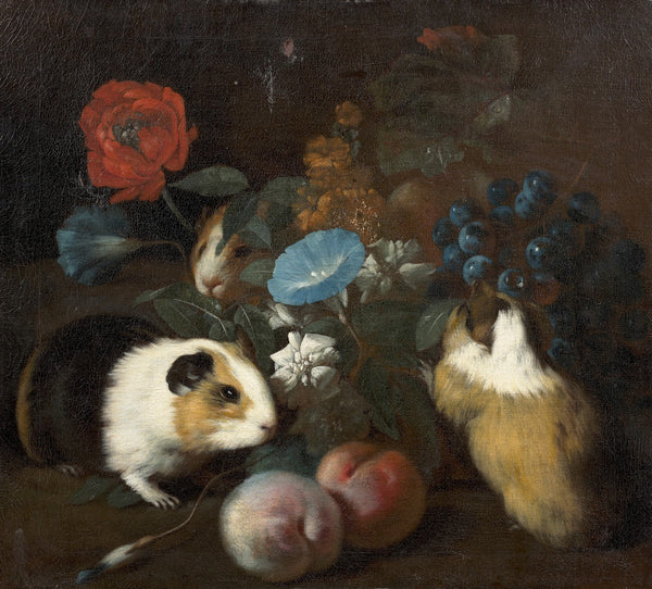 Composition aux trois cochons dInde aux pêches et aux fleurs