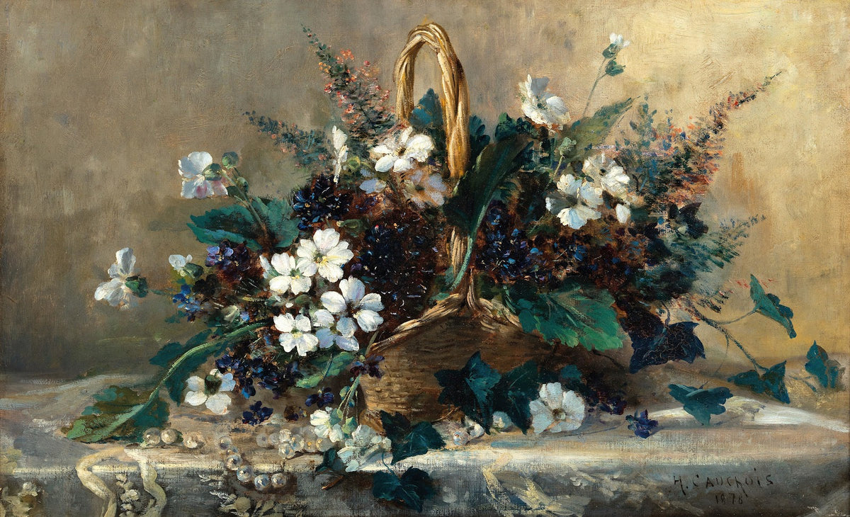 A Wicker Basket with Black Hellebore and Violets 1878