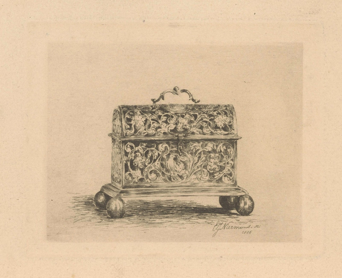Kist met bolvormige poten en halfrond deksel 1886