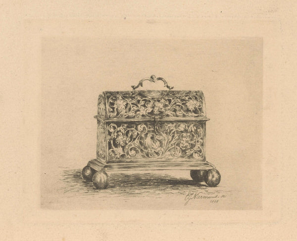 Kist met bolvormige poten en halfrond deksel 1886