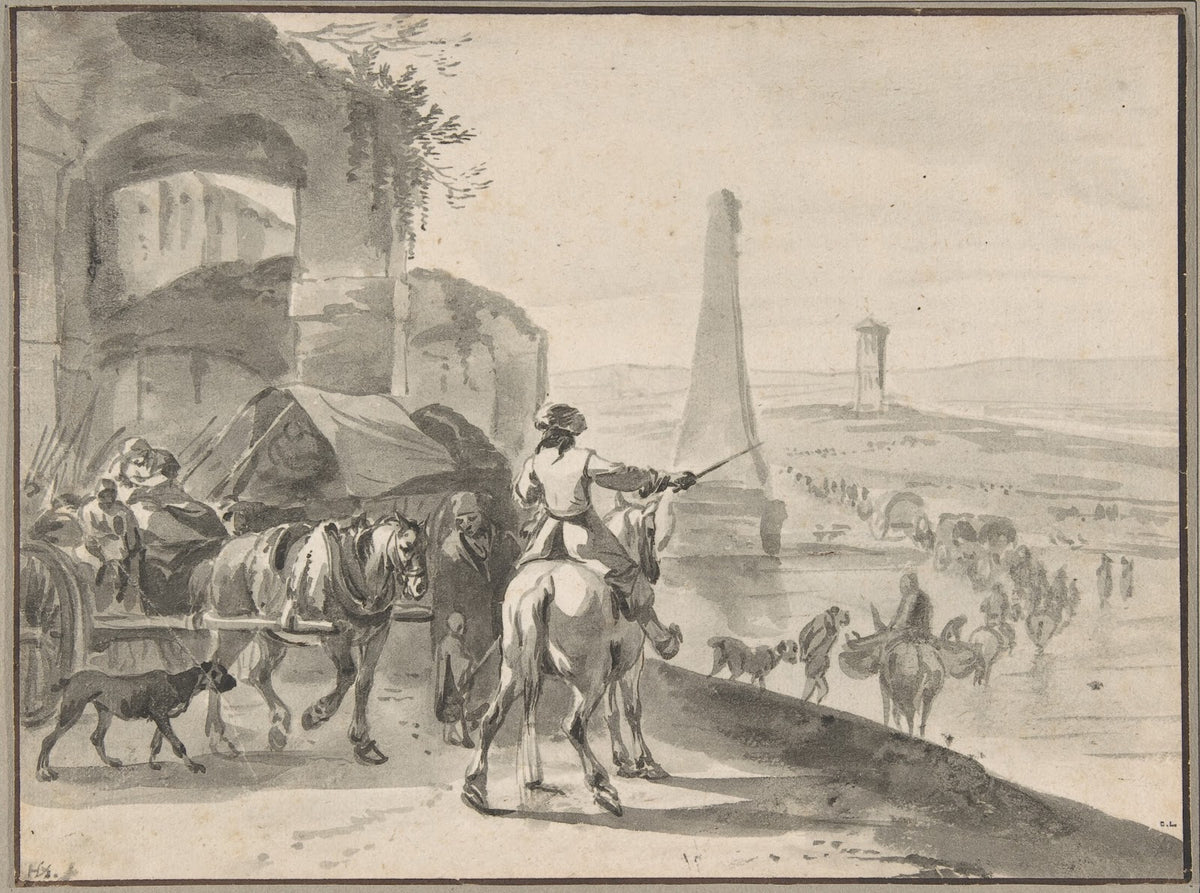 Travellers and wagons fording a river in a Southern landscape ca 164662