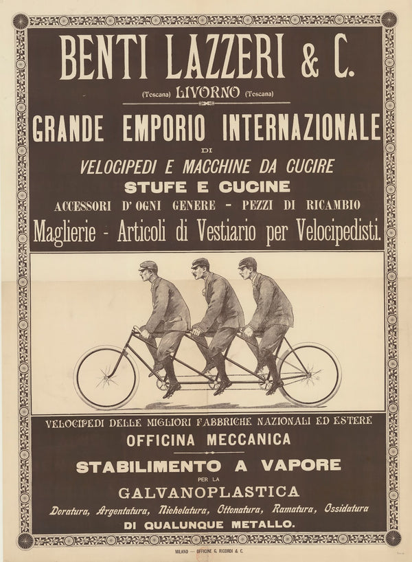 Benti Lazzeri  C Livorno Grande emporio internazionale di velocipedi e macchine