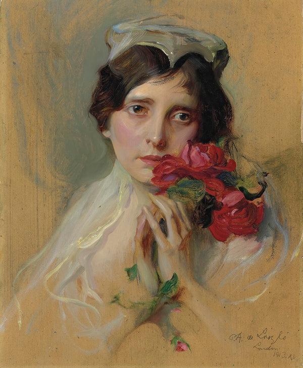 Portrait of a lady wearing a peaked headdress 1913