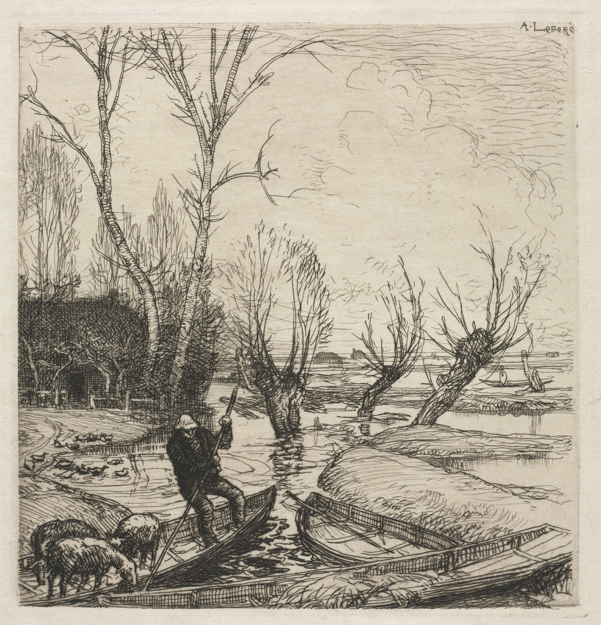 Man in a Boat with Three Sheep c 18701918