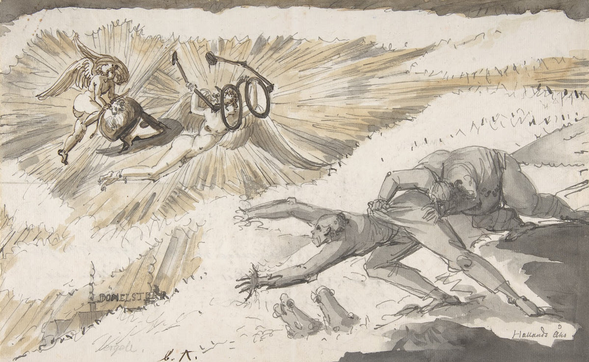 Carl Ehrenswärd as Apollo flying to inspect Sergel and Abilgaard 1797