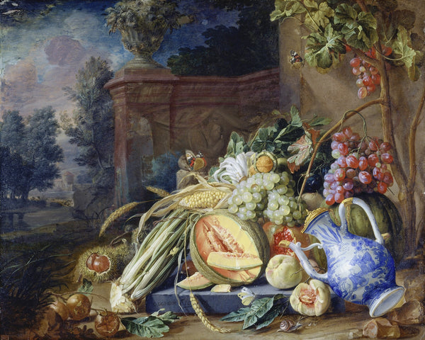 Still Life With Vegetables And Fruit Before A Garden Balustrade 1658