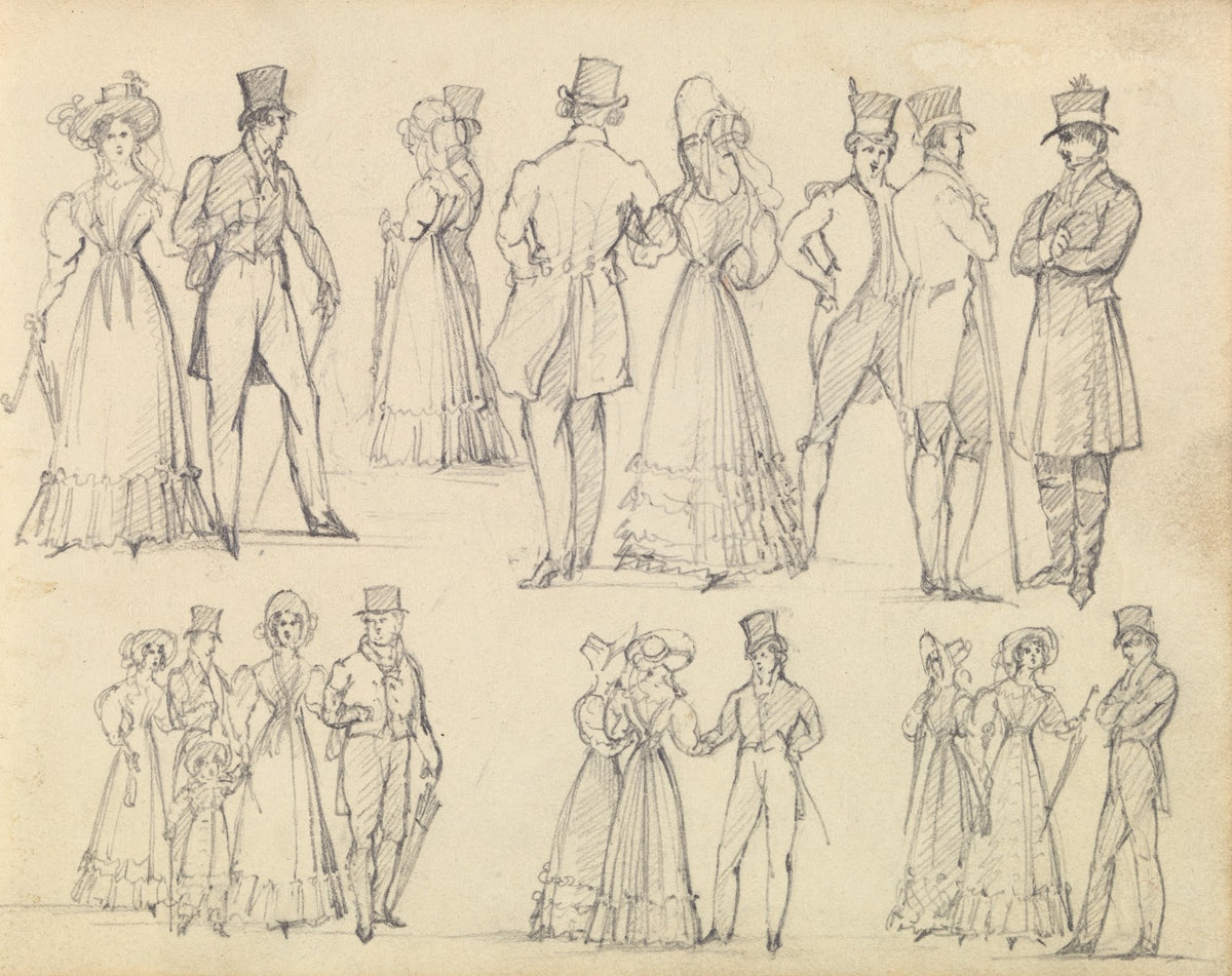 Fashionable Men and Women Conversing ca 1827