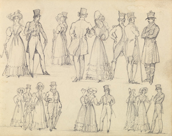 Fashionable Men and Women Conversing ca 1827