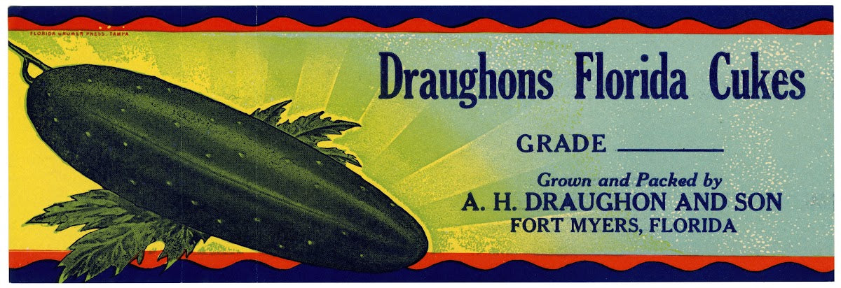 Cucumber Label for Draughons Florida Cuke 1930 1950