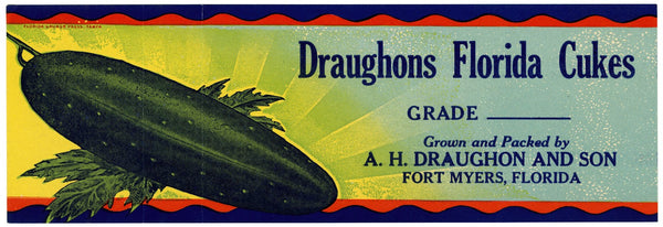 Cucumber Label for Draughons Florida Cuke 1930 1950