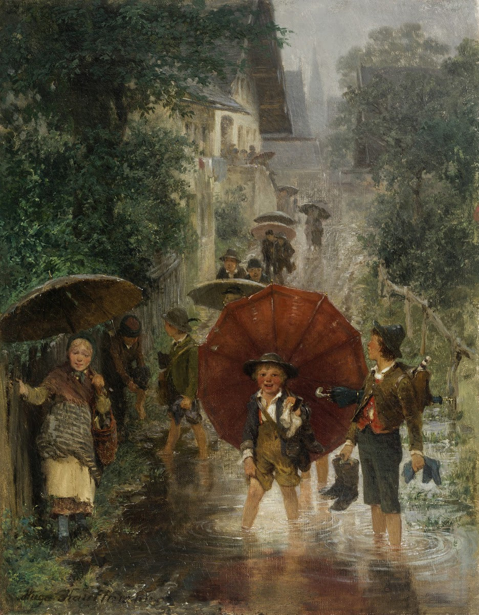 Nach der Schule Kinder im Regen 1874