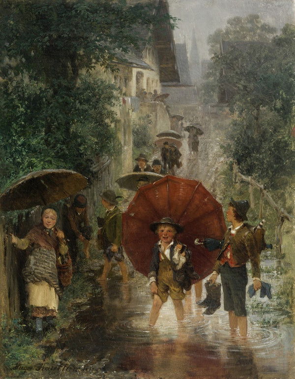 Nach der Schule Kinder im Regen 1874