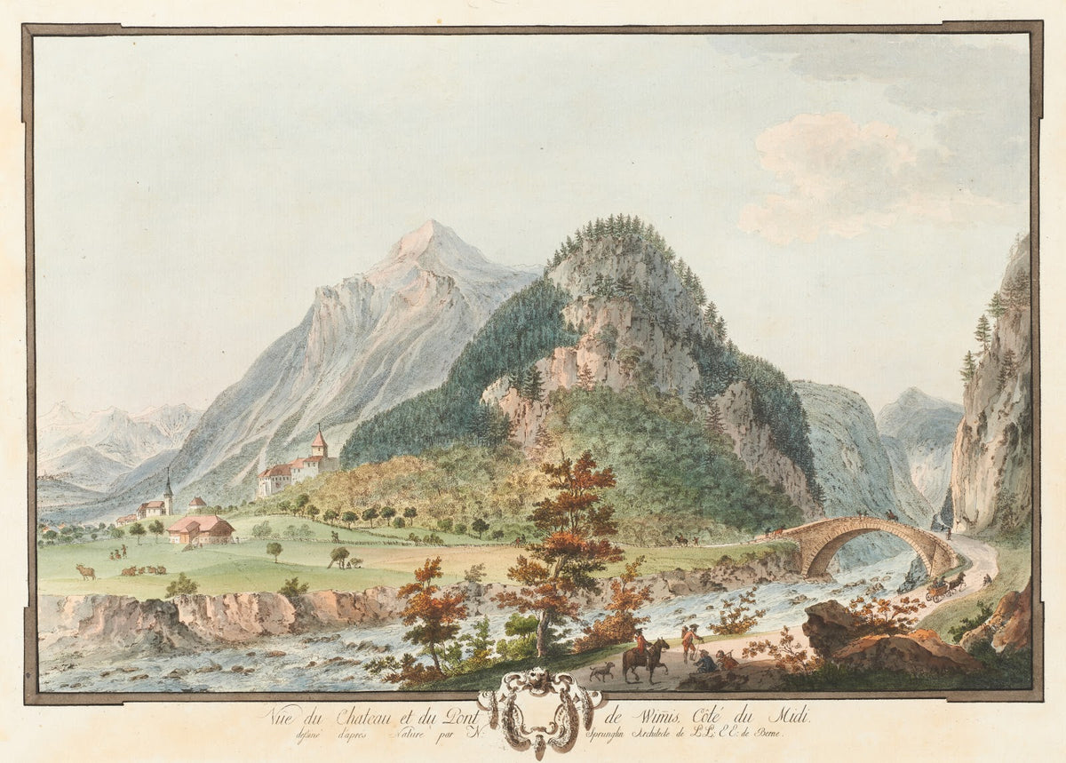 Vûe du Chateau et du Pont de Wimmis Côté du Midi