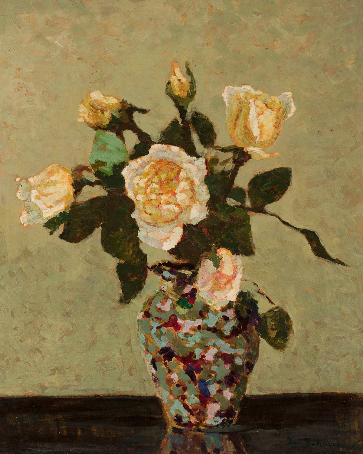 Tea roses and flower vase from Murano 1933