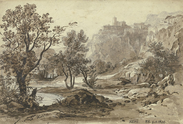 Ansicht von Nemi im Vordergrund der Nemisee 1830