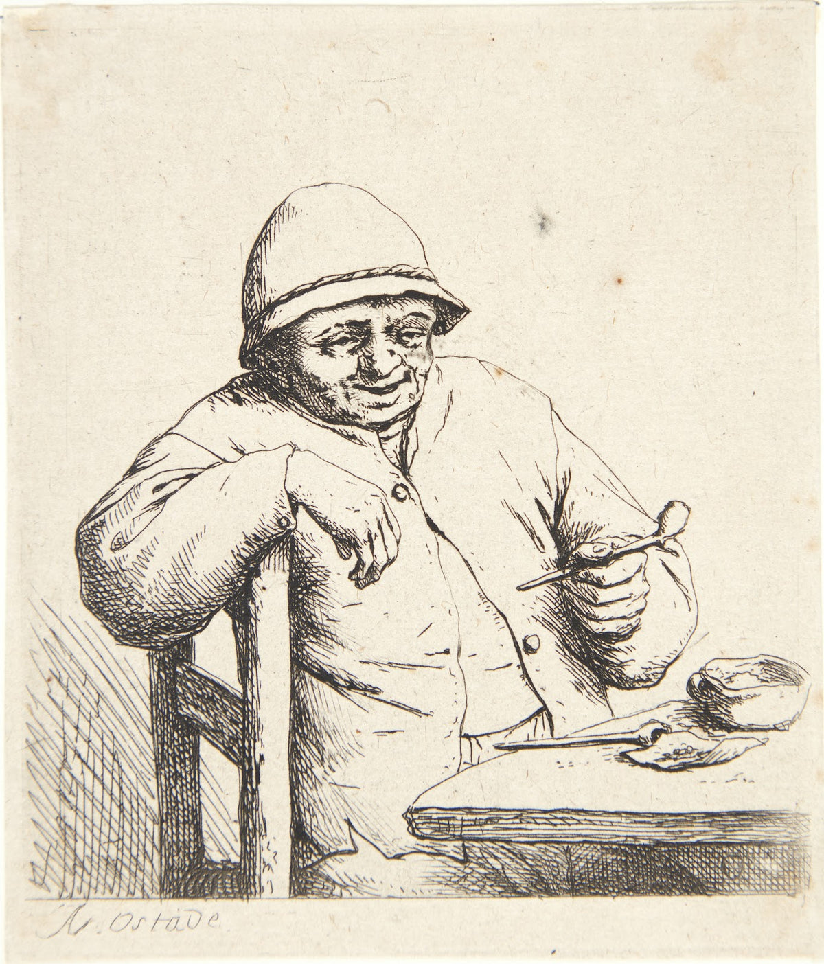 Farmer sitting at a table with a pipe in his hand 1672