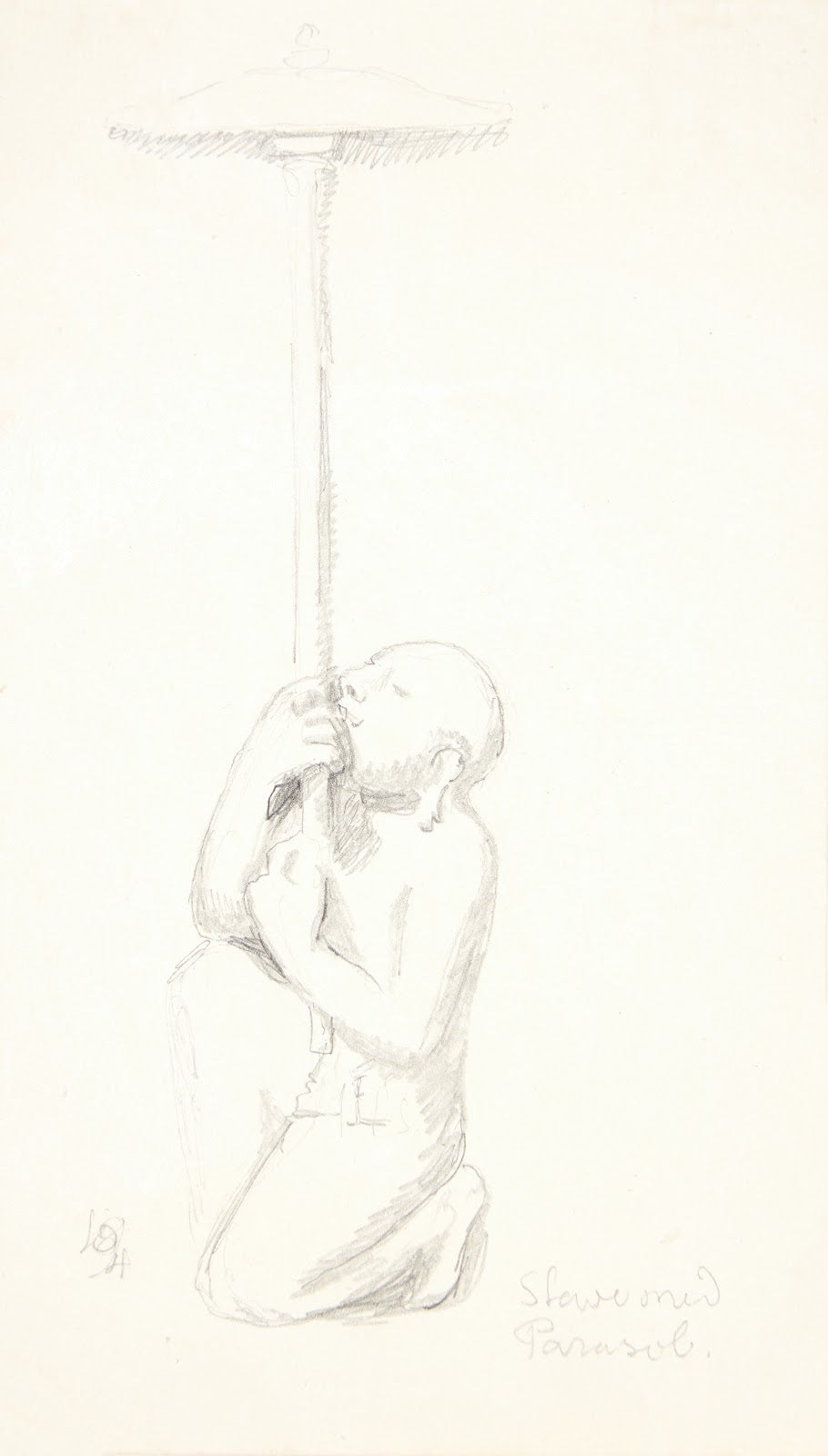 Slave med parasol Studieblad efter relieffer i Borobudur Java 1921