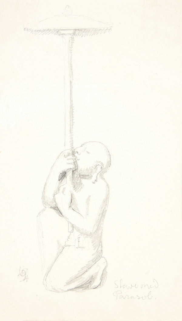 Slave med parasol Studieblad efter relieffer i Borobudur Java 1921