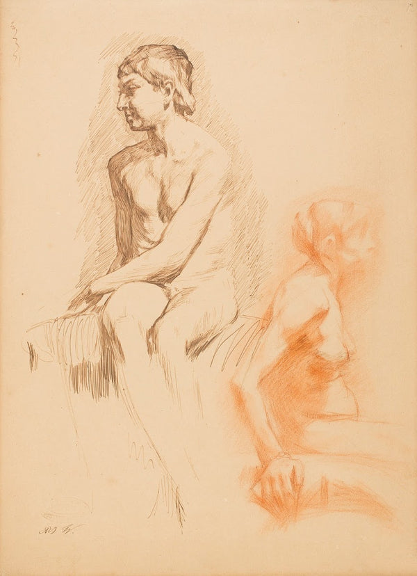 Study of a Female Nude and a Nude Boy Seated 19th century