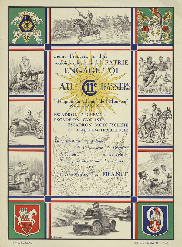 Affiche de recrutement de lArmée de Vichy  11e cuirassiers 1940 1942