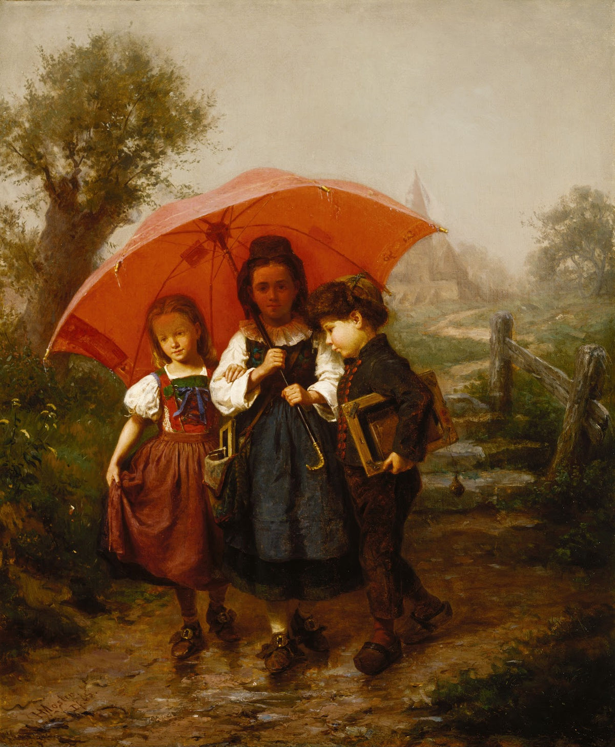 Children under a Red Umbrella 1865