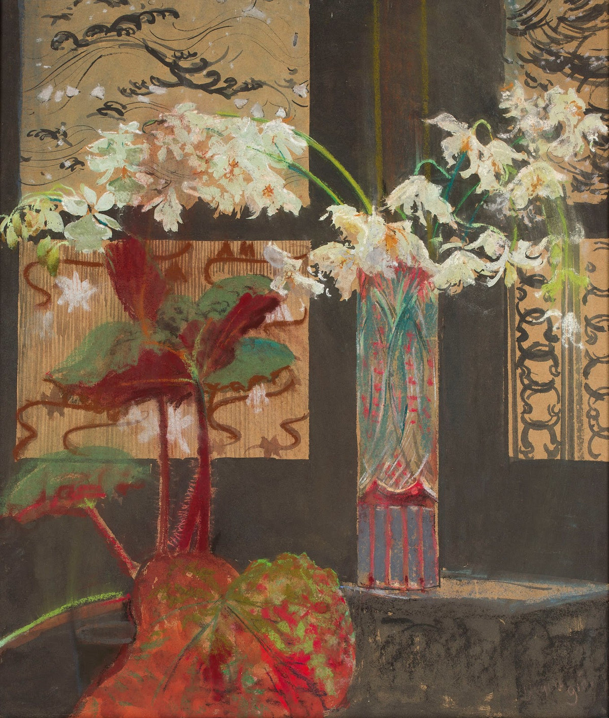 White orchids and a peony 1910
