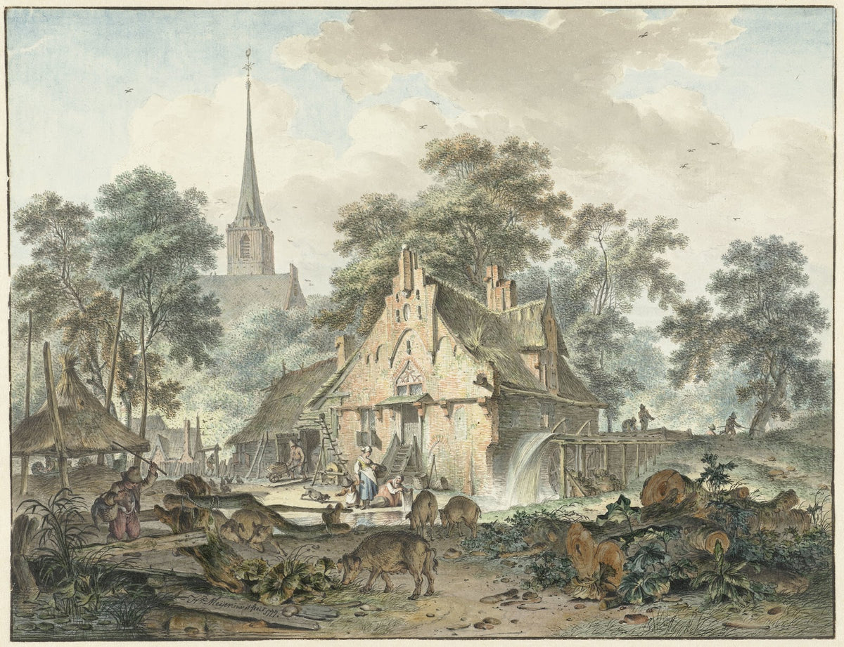Watermolen en dorpskerk 1777