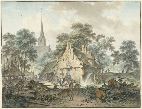 Watermolen en dorpskerk 1777