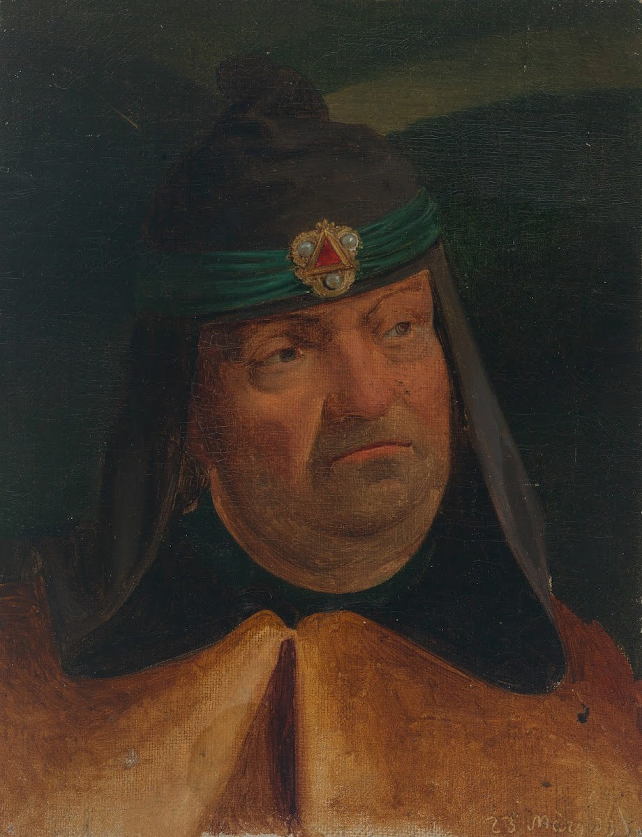 Studie des Kopfes eines Mannes mit Schmuckstirnband über Kapuze 1833