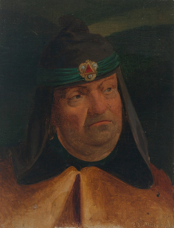 Studie des Kopfes eines Mannes mit Schmuckstirnband über Kapuze 1833
