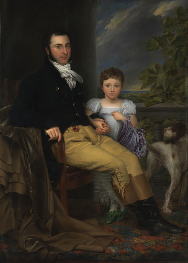 Portrait of a prominent Gentleman with his Daughter and a Hunting Dog 1814